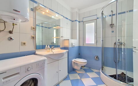 Marina 115: Blue, Bathroom, Plumbing Fixture, Interior Design, Flooring, Floor, Toilet, Sink, Ceiling, Plumbing