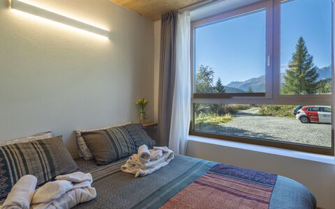Crestun Design Duplex: Interior Design, Ceiling, Room, Lighting, Home, Bedroom, Bed, Light Fixture, Apartment, Pillow