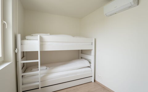 De Strandloper i with Parking & Airco: Furniture, Interior Design, Flooring, Ceiling, Floor, Chair, Room, Lighting, Table, Kitchen & Dining Room Table