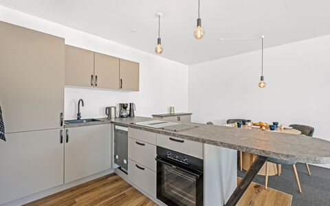 Alban - 50M to the Fjord: Flooring, Furniture, Interior Design, Countertop, Wood, Kitchen, Floor, Ceiling, Cabinetry, Wood Flooring