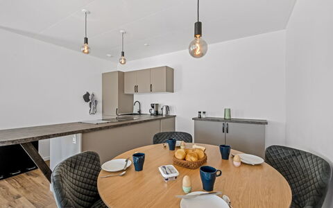 Apsolon - 50M to the Fjord: Interior Design, Furniture, Flooring, Wall, Floor, Wood, Ceiling, Countertop, Room, Kitchen