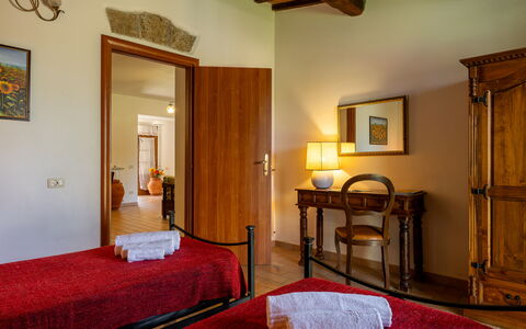Ortale a Pitigliano with Pool: Furniture, Wall, Interior Design, Flooring, Wood, Bed, Bedroom, Floor, Ceiling, Room