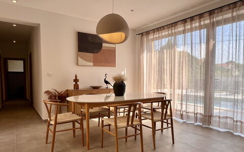 Grandpa Pouls Heritage, Heated Pool: Furniture, Interior Design, Flooring, Floor, Wood, Ceiling, Dining Room, Kitchen & Dining Room Table, Chair, Table