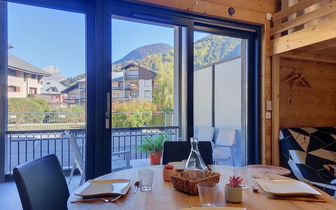 Clos du Savoy: Hardwood, Balcony, Wood Stain, Chair, Eco Hotel, Kitchen & Dining Room Table, Restaurant