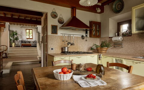 Podere Selva, Pool, Chianti: Furniture, Interior Design, Flooring, Wood, Ceiling, Floor, Kitchen, Home, Room, Lighting