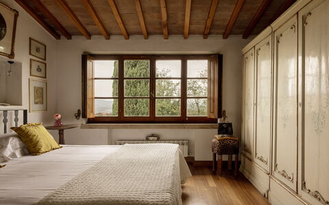 Podere Selva, Pool, Chianti: Furniture, Bed, Interior Design, Bedroom, Wall, Bedding, Wood, Flooring, Bed Sheet, Floor