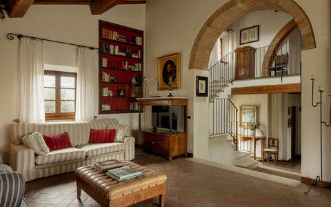 Podere Selva, Pool, Chianti: Furniture, Interior Design, Wall, Flooring, Wood, Floor, Ceiling, Home, Living Room, Room