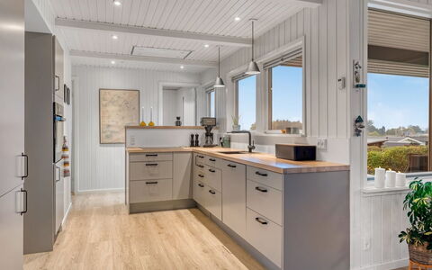 Takenya - 400M from the Sea: Kitchen, Countertop, Flooring, Kitchen Appliance, Wood, Cabinetry, Interior Design, Ceiling, Major Appliance, Furniture