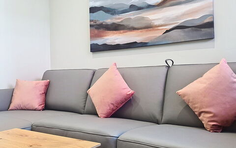 Radstadt 26: Furniture, Interior Design, Couch, Flooring, Floor, Table, Living Room, Room, Pink