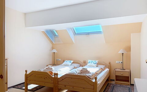 Wohlfühlnest St. Michael: Furniture, Bed, Interior Design, Bedroom, Wood, Ceiling, Room, Floor, Bedding, Bed Sheet
