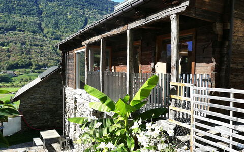 Valserhaus: Wood, Cottage, House, Rural Area, Village, Stone Wall, Yard, Mountain Village, Backyard, Porch