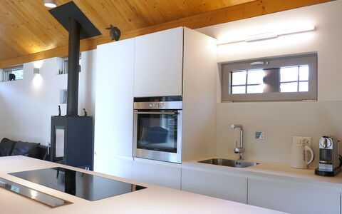 Valserhaus: Interior Design, Kitchen, Flooring, Countertop, Wall, Wood, Ceiling, Floor, Furniture, Cabinetry