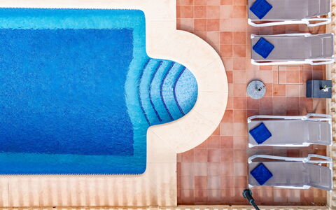 Vista Xalo: Blue, Swimming Pool, Furniture, Flooring, Floor, Resort, Composite Material, Outdoor Furniture, Leisure, Wood Stain