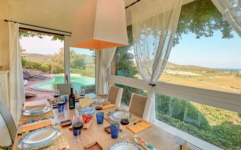 Villa Ananda 8: Furniture, Chair, Table, Interior Design, Kitchen & Dining Room Table, Resort, Eco Hotel, Dining Room, Shade, Villa