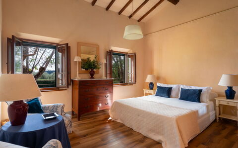 Villa del Poggio D'Oro 8: Furniture, Interior Design, Wall, Bed, Flooring, Bedroom, Wood, Floor, Room, Textile