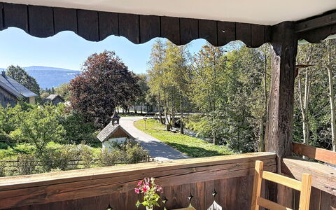 Ferienhaus Huber: Furniture, Shade, Balcony, Chair, Outdoor Furniture, Porch, Cottage, Houseplant, Outdoor Table, Flowerpot