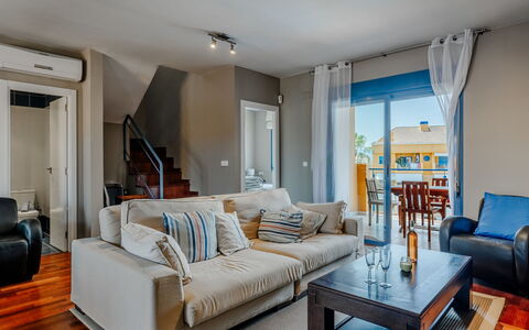 Puerta del Tenis: Furniture, Interior Design, Flooring, Floor, Couch, Wood, Ceiling, Room, Apartment, Living Room