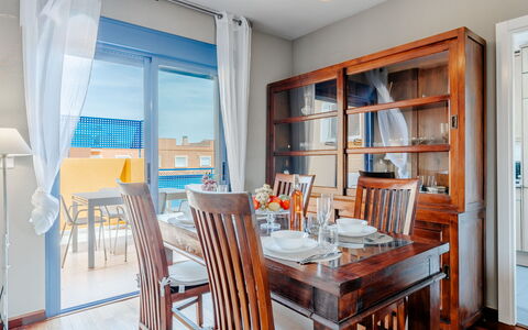 Puerta del Tenis: Furniture, Interior Design, Flooring, Floor, Chair, Table, Wood, Dining Room, Ceiling, Kitchen & Dining Room Table