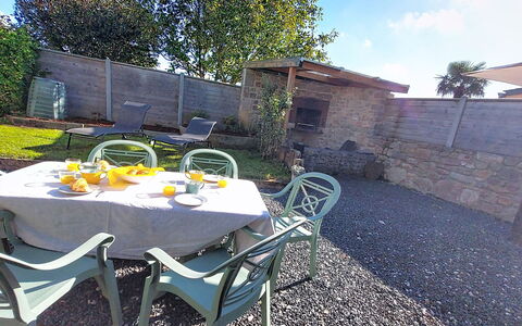 Au Coin des 3 Feux: Furniture, Chair, Outdoor Furniture, Table, Outdoor Table, Kitchen & Dining Room Table, Coffee Table, Flagstone, Shade, Garden
