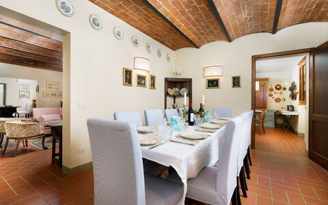 Villa Monte, Bolgheri: Furniture, Interior Design, Wall, Flooring, Table, Chair, Ceiling, Wood, Dining Room, Kitchen & Dining Room Table