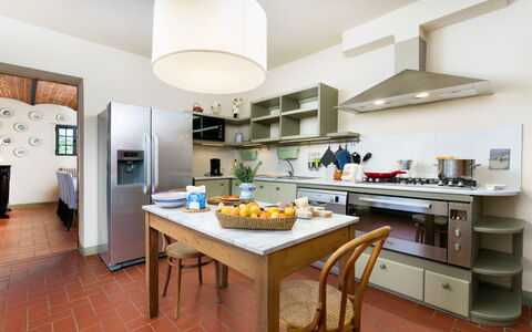 Villa Monte, Bolgheri: Furniture, Kitchen, Interior Design, Kitchen Appliance, Countertop, Flooring, Ceiling, Cabinetry, Home Appliance, Room