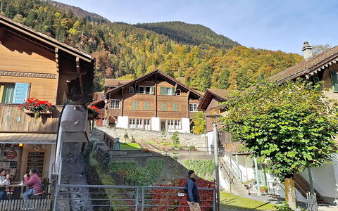 Chalet Schwizerhüsli: Blue, Wood, Furniture, Home, Outdoor Furniture, Chair, Shade, Balcony, Wood Stain, Eco Hotel