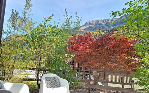 Chalet Schwizerhüsli: Blue, Wood, Furniture, Home, Outdoor Furniture, Chair, Shade, Balcony, Wood Stain, Eco Hotel