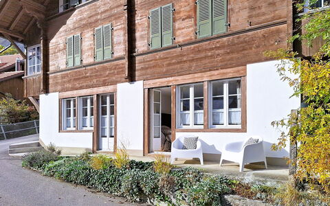 Chalet Schwizerhüsli: Blue, Wood, Furniture, Home, Outdoor Furniture, Chair, Shade, Balcony, Wood Stain, Eco Hotel