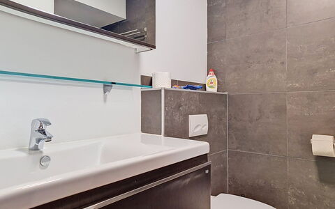 Haus Enzian: Bathroom, Plumbing Fixture, Wall, Flooring, Interior Design, Floor, Tap, Mirror, Bathroom Sink, Plumbing