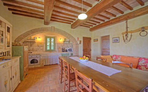 Castelmuzio: Property, Room, Building, Ceiling, Real Estate, Furniture, House, Beam, Interior Design, Home