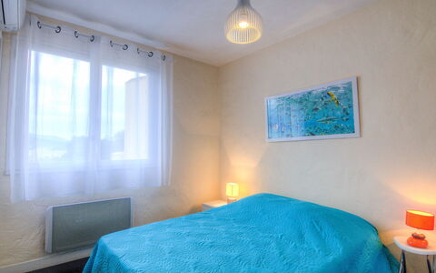 Cavalaire 450: Bedroom, Room, Property, Bed, Furniture, Bed Sheet, Turquoise, Bedding, Floor, Real Estate