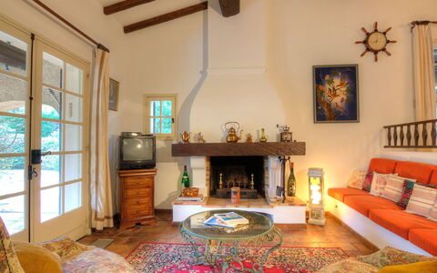 Mas Baladou: Living Room, Room, Interior Design, Property, Furniture, Building, Ceiling, House, Home, Fireplace