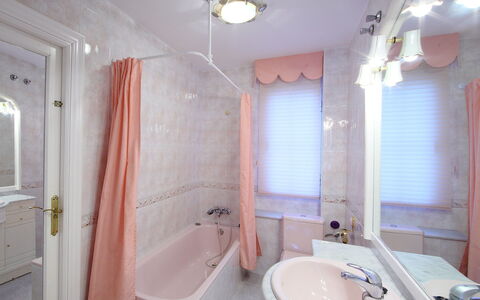 Villa Mimosa: Bathroom, Property, Room, Plumbing Fixture, Pink, Interior Design, House, Floor, Real Estate, Toilet
