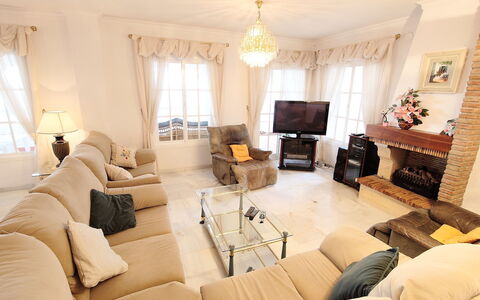 Villa Mimosa: Living Room, Property, Room, Furniture, Interior Design, Building, House, Curtain, Ceiling, Real Estate