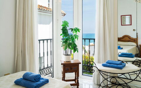 Mijas Beach: Blue, Room, Living Room, Furniture, Interior Design, Property, Curtain, Green, Home, Building
