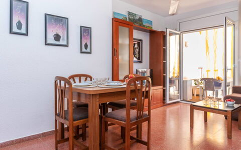 Edificio Garcomar i: Furniture, Interior Design, Flooring, Wood, Floor, Ceiling, Room, Apartment, Table, Kitchen & Dining Room Table