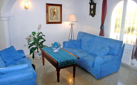 Villa Ma-Nita: Room, Furniture, Property, Blue, Living Room, Majorelle Blue, Interior Design, Floor, Building, Turquoise