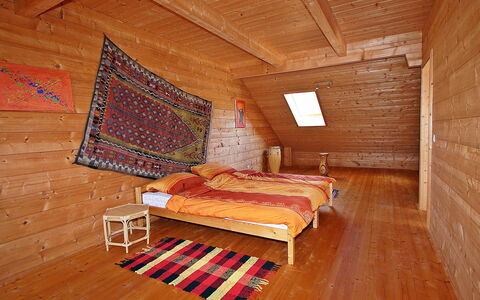 Haus Fries: Room, Hardwood, Furniture, Wood, Floor, Attic, Interior Design, Bed, Bedroom, Wood Flooring