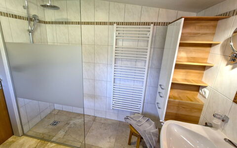 Telfs 301: Flooring, Floor, Plumbing Fixture, Interior Design, Tile, Plumbing, Room, Bathroom, Shower, Shower Door