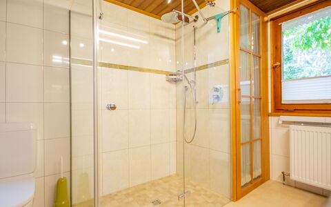The Schatzie: Shower Head, Shower Door, Shower, Bathroom, Plumbing Fixture, Interior Design, Flooring, Floor, Wall