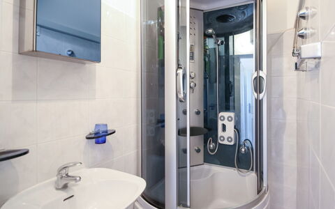 Lovran 111: Mirror, Tap, Plumbing Fixture, Sink, Bathroom Sink, Bathroom, Shower Door, Interior Design, Purple