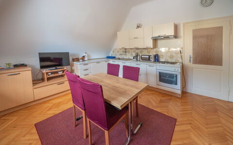 Lovran 111: Furniture, Property, Cabinetry, Table, Chair, Wood, Countertop, Interior Design, Lighting, Hall