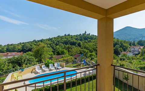 Opatija Mihelići 405: Sky, Daytime, Property, Nature, Azure, Shade, Porch, Tree, Architecture, Vegetation
