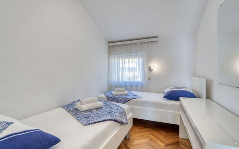 Crikvenica 135: Bedroom, Floor, Interior Design, Bed, Flooring, Home, Apartment, Room, Throw Pillow, Bedding