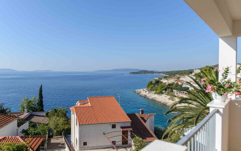 Trogir Okrug Gornji 340: Water, Sky, Building, Plant, Seaside Resort, Azure, Tree, House, Arecales, Coastal And Oceanic Landforms