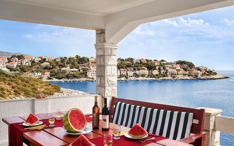 Korčula Zavalatica 100: Property, Resort, Vacation, Building, Porch, Restaurant, Room, Balcony, Sea, Real Estate