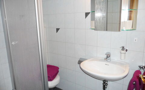Haus Sacherer: Bathroom, Property, Room, Purple, Wall, Plumbing Fixture, Tile, Pink, Tap, Architecture