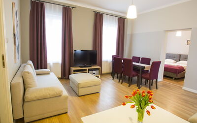 Royal Route Residence 150.9: Room, Furniture, Property, Suite, Interior Design, Building, Living Room, Floor, Curtain, Real Estate