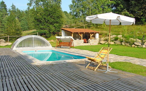 Benešov Nad Černou: Swimming Pool, Property, Outdoor Furniture, Leisure, House, Home, Real Estate, Sunlounger, Furniture, Backyard