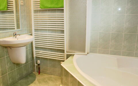 Chrastov: Bathroom, Tile, Property, Room, Green, Wall, Floor, Bathtub, Plumbing Fixture, Bathroom Accessory